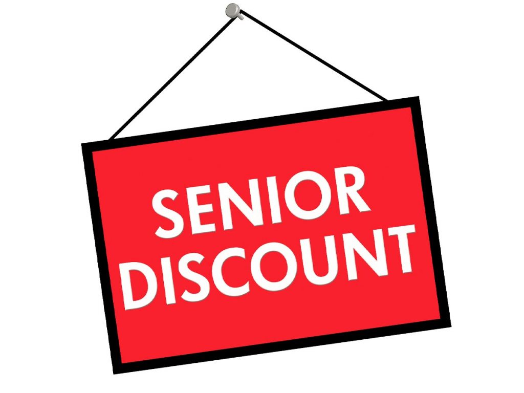Illustration of a sign reading "SENIOR DISCOUNT"