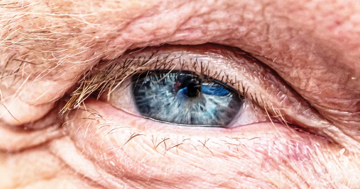 photo of an elderly person's eye, symbolizing it's never too late to make an organ donation