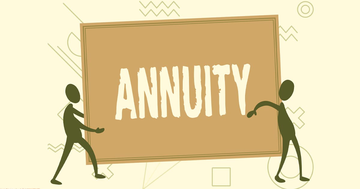 illustration of two stick figures carrying an "Annuity" sign