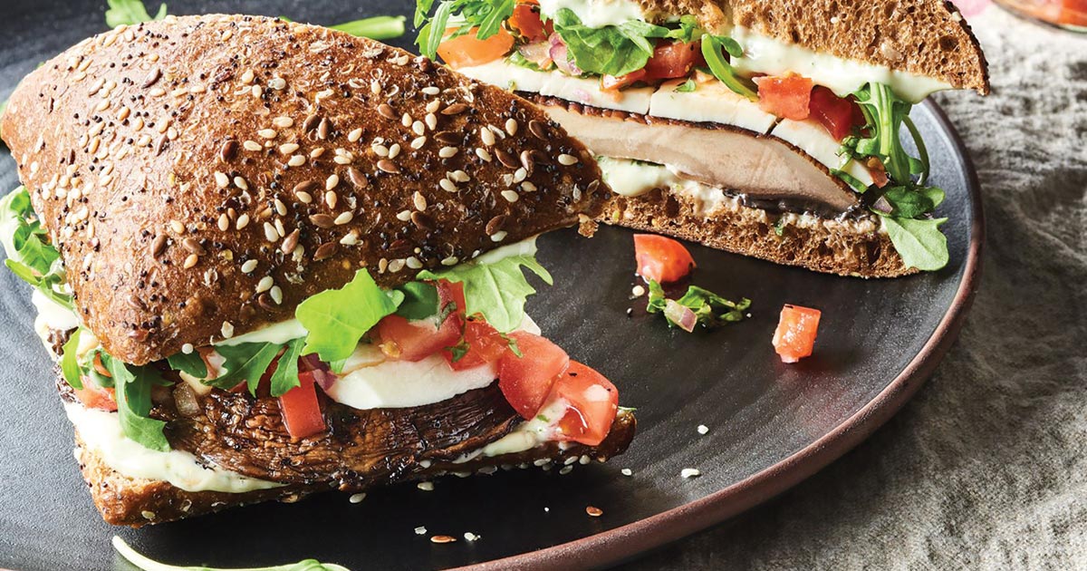 plant-forward recipes for spring: portobello mushroom sandwich