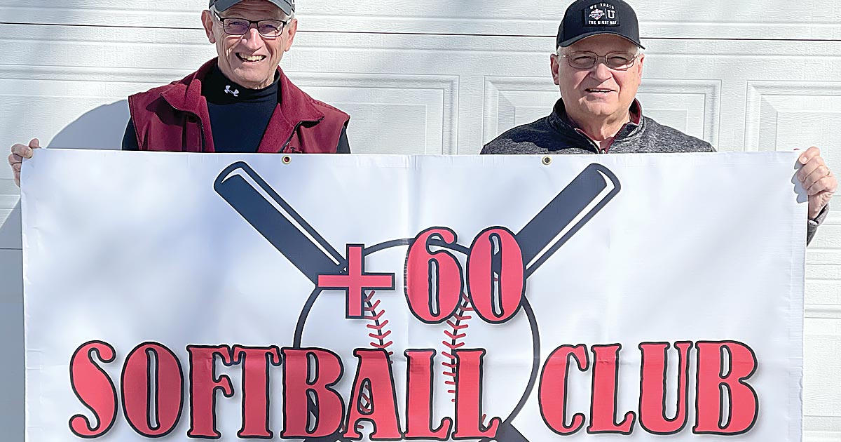 Photo of Glenn Howard (left) and Bruce Randall (right), founders of Missoula's new plus-60 softball league