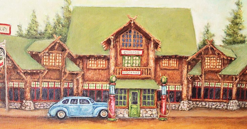 Painting of the Eagle Store in West Yellowstone, founded by Ida and Sam Eagle
