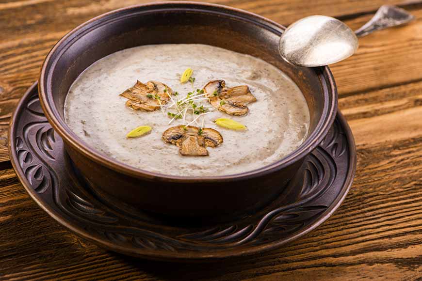 Bowl of mushroom leek soup