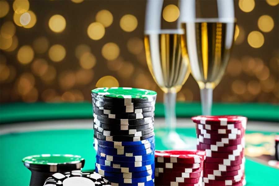 Champagne and gambling chips.