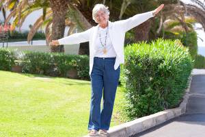 Senior lady balancing.